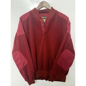 Cabela's Men's XL Fleece Sweater Red Henley Hunting Outdoor Fall Winter VTG